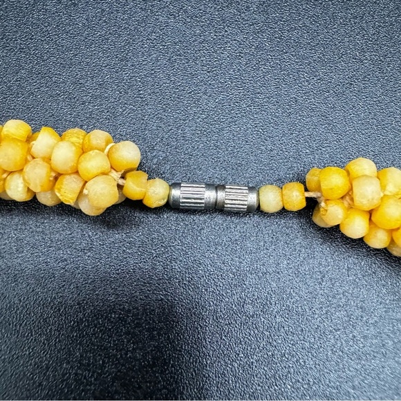 Vintage Yellow Beaded Crochet Collar Necklace 16in with Barrel Clasp - Picture 4 of 7